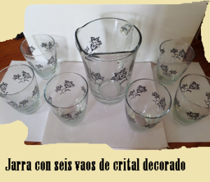 Jarra de cristal decorado con 6 vasos